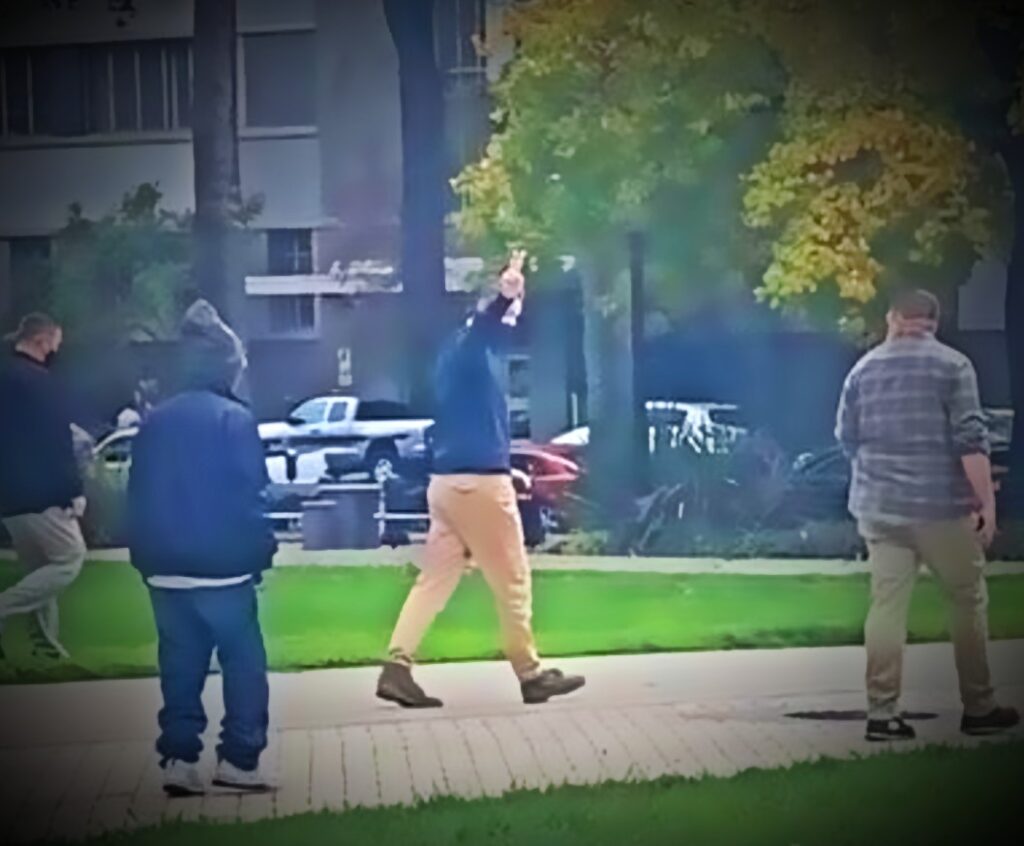 Newsom at Harvest Davidson protest